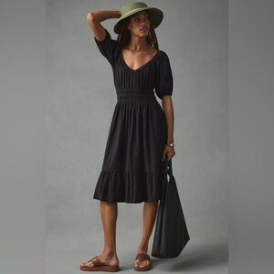 Nation LTD Fabia Shirred Midi Black Cotton Cottagecore Dress in Size Small